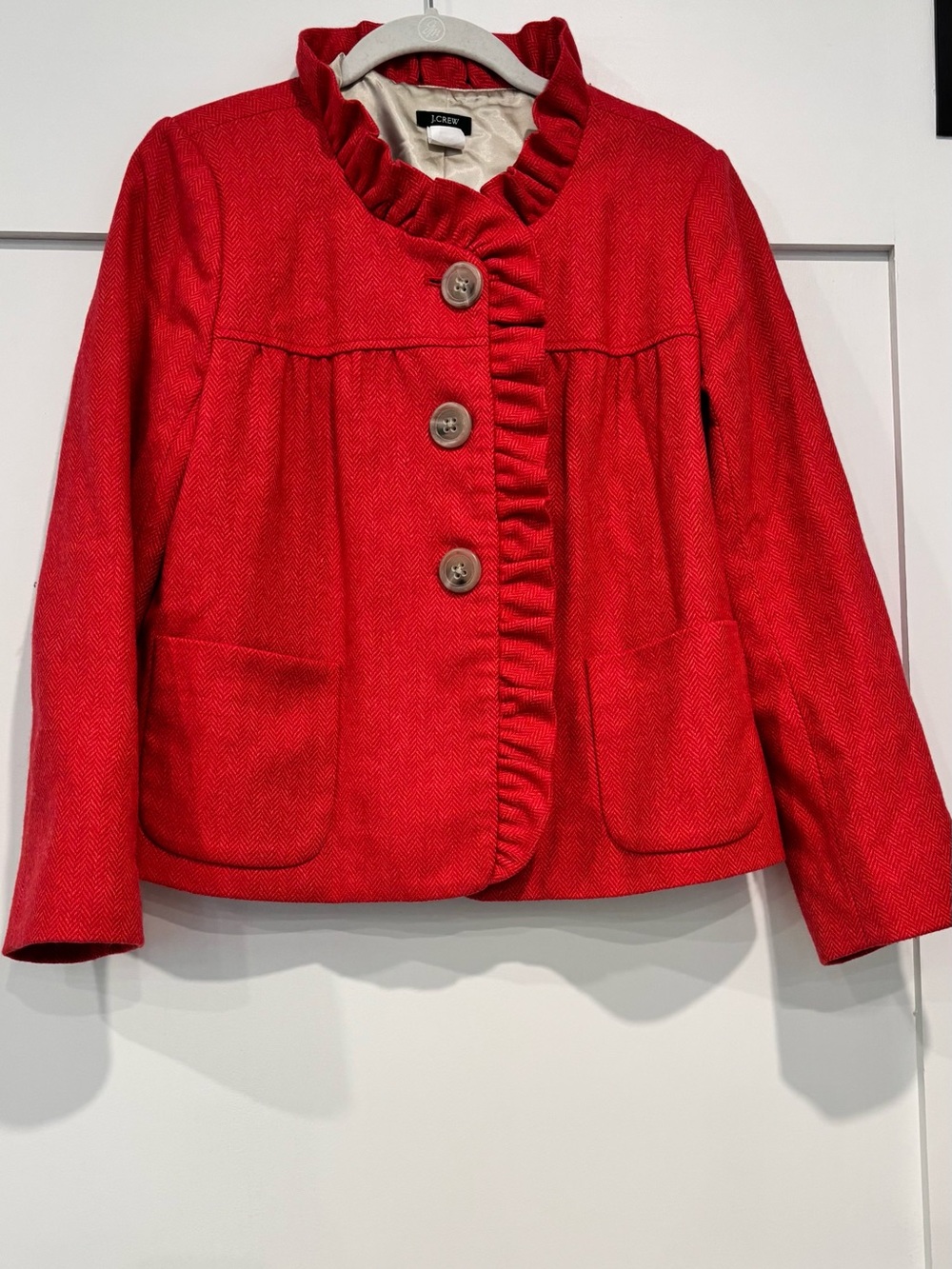 J. Crew Red Ruffle-Trim Wool Blazer
